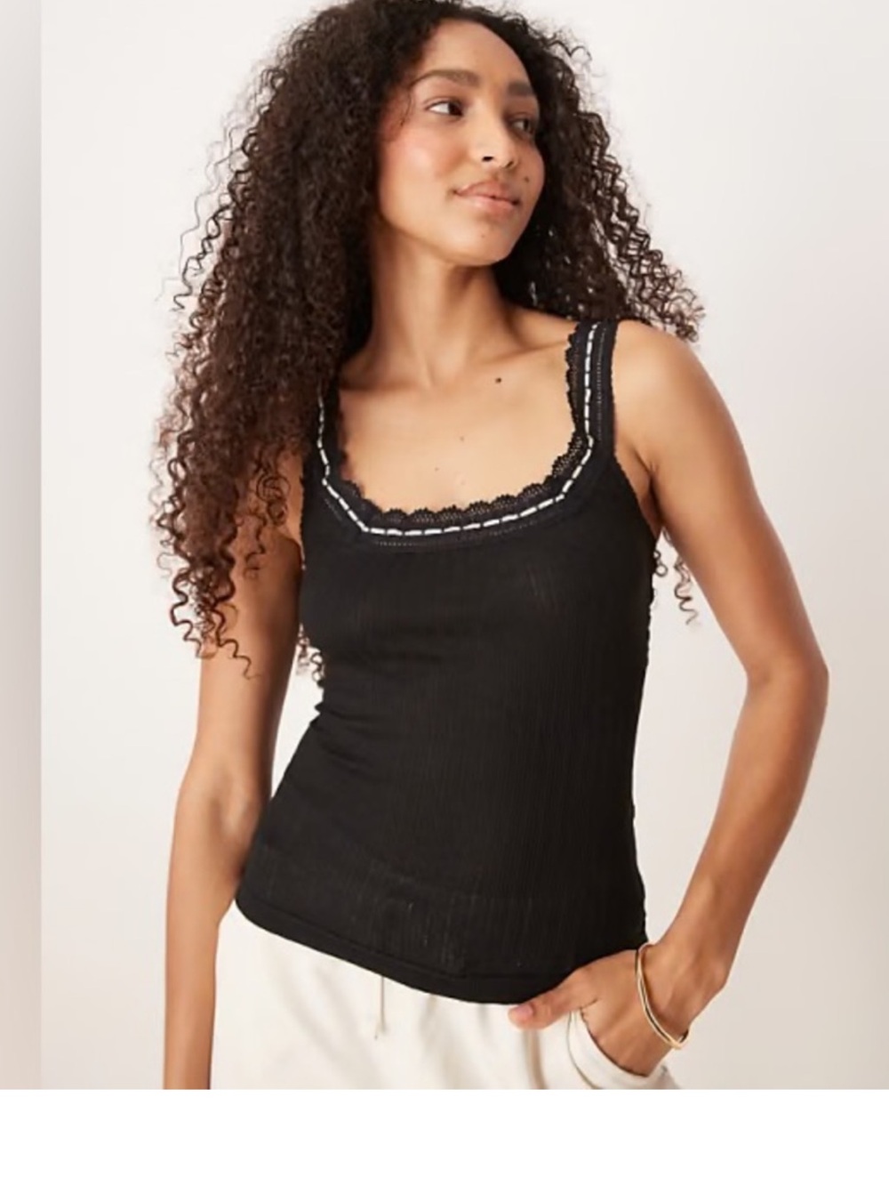 NWT Intimately Free People “Only You” Black Camisole Top w/ White trim